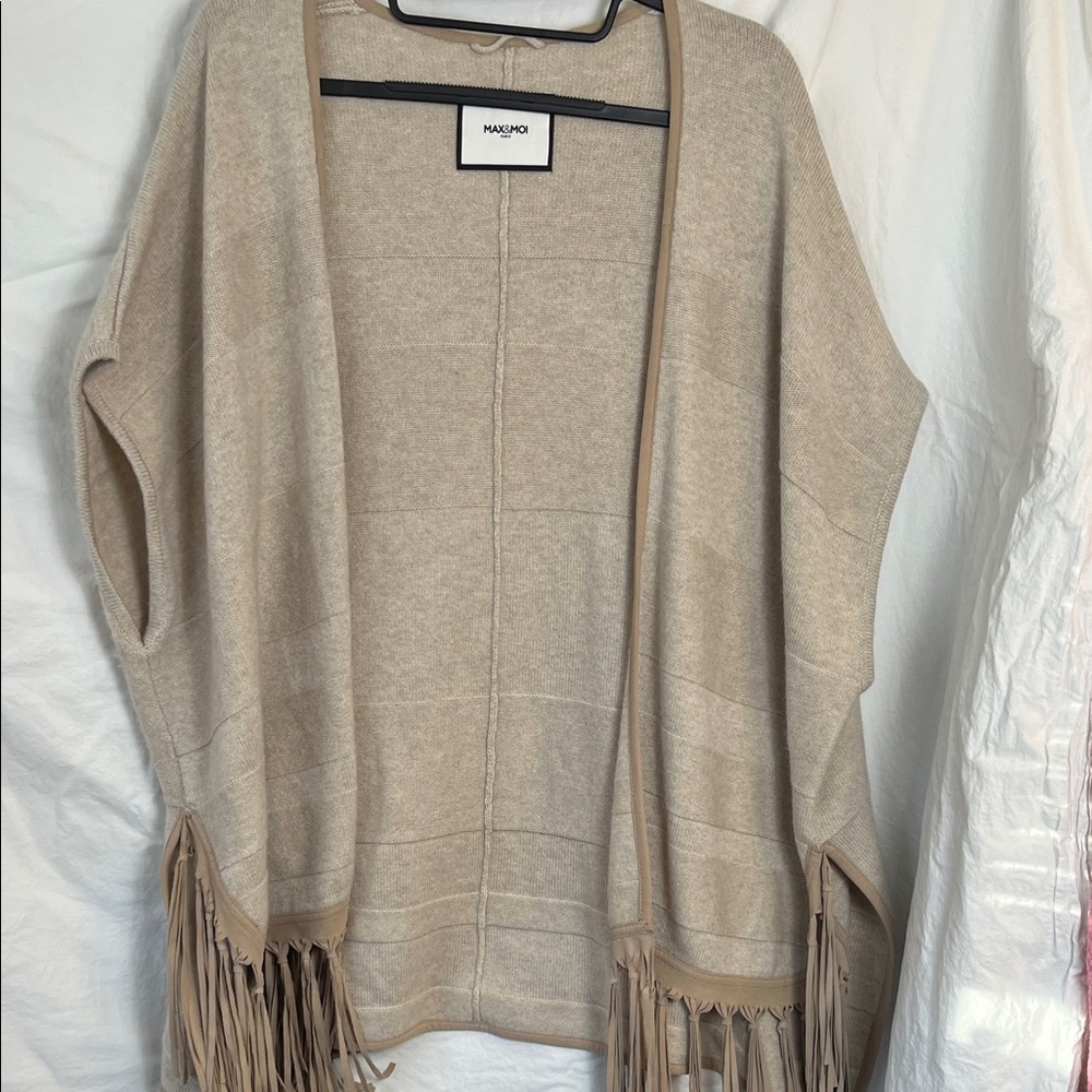 Max & Moi Suede Fringe Open Poncho Wool Cashmere T1